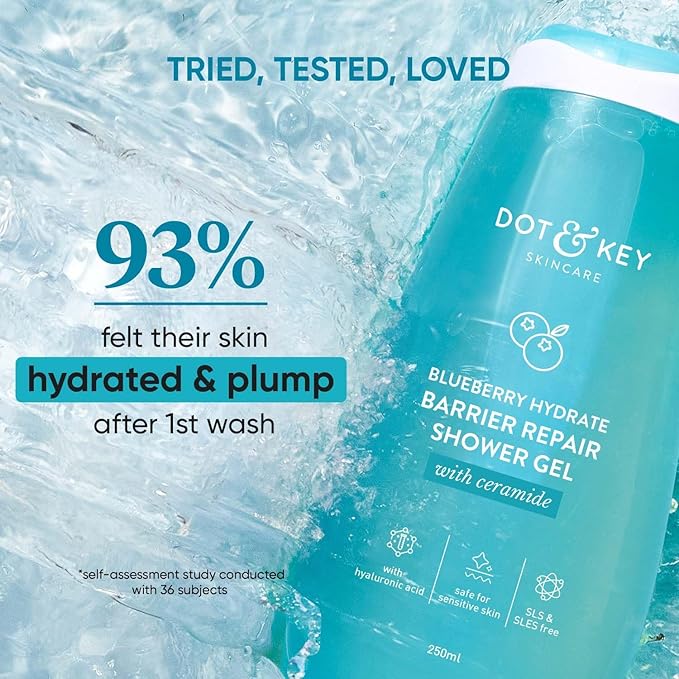 Dot/Key Blueberry Hydrate Barrier Repair Shower Gel | Sulphate Free &amp Non Drying | Body Wash For Sensitive Dry &amp Normal Skin | 250ml