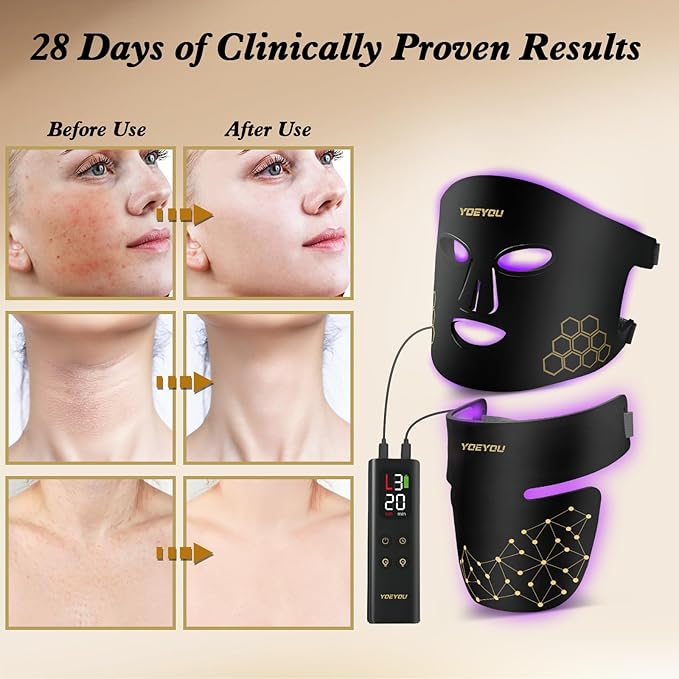 Red Light Therapy for Face and Neck 850nm Infrared &amp Red Light Mask 4 Modes LED Face Mask Light Therapy with Neck Masks 2600mAh Rechargeable Portable Skincare Device at Home &amp Travel