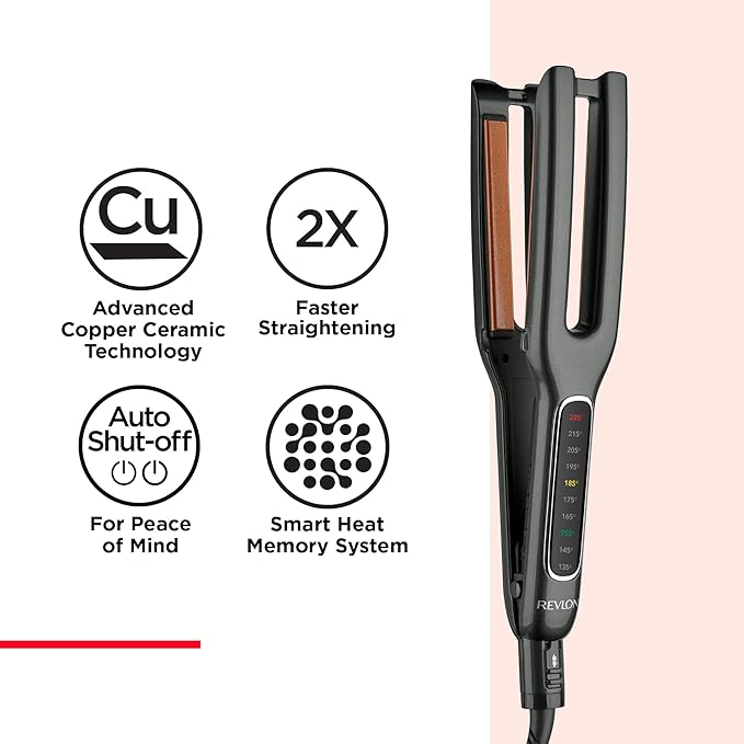 REVLON Double Straight Copper + Ceramic Dual Plate Straightener Four 1/2 Inch plates Black