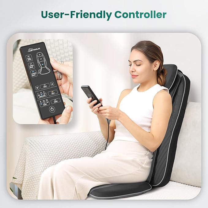 Snailax Gifts for Mom Dad Shiatsu Back Massager with Heat &amp Vibration 3D Kneading Massage Chair Pad for Pain Relief Deep Tissue Chair Massager for Office Home Chair Use