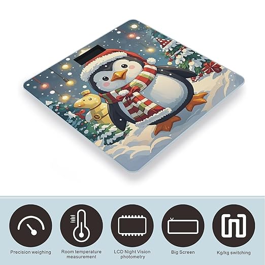 Christmas Funny Penguin Weight Scale Highly Accurate Digital Weighing Scale with Large LCD Display Smart Bathroom Scales for Home Bedrooms and Gift Giving