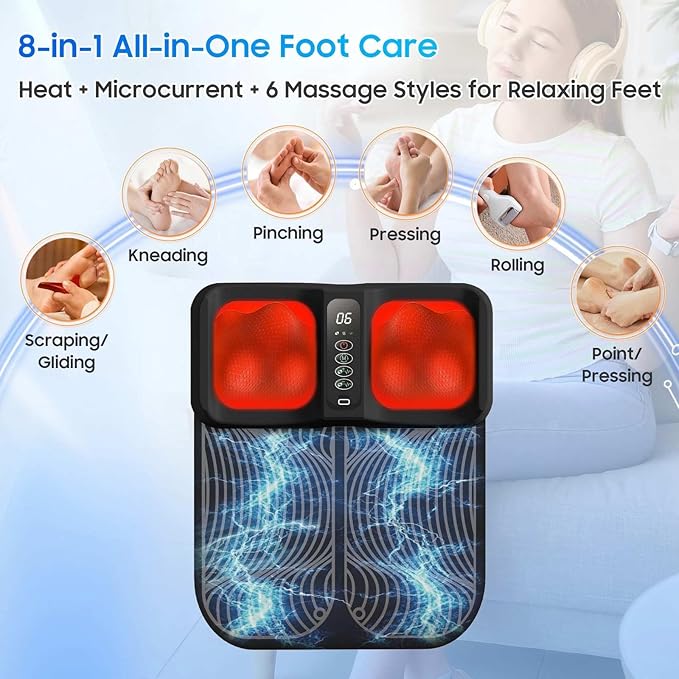 Electric Foot Massager with Heat – Premium Shiatsu Foot Massage Device Portable Rechargeable Design for Home Office &amp Travel