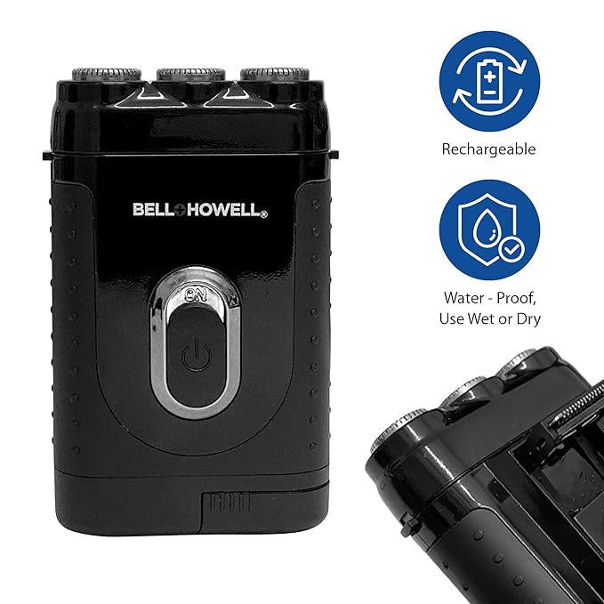 Tacshaver by Bell+Howell Moustache and Beard Rotary Shaver with Pop-up Trimmer for Sharper Moustache and Sideburn Edges Seen On TV Deluxe Set of 6 Rechargeable