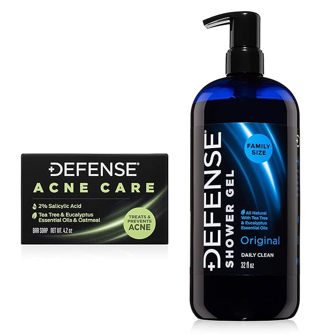Defense Acne Care Bar Soap 4.2oz 2% Salicylic Acid &amp Body Wash 32 oz - Natural Shower Gel