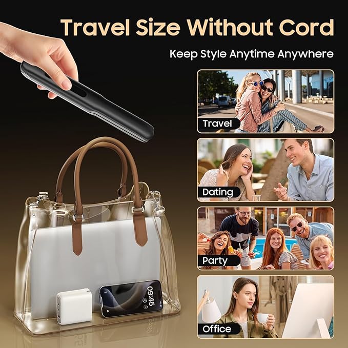 Cordless Hair Straightener and Curler 2 in 1 Portable Mini Flat Iron &amp Curling Iron Fast Heating &amp Titanium Plate Straightener with 4 Adjustable TempTravel Size Preferred Gifts