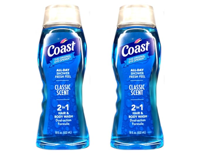 Coast All Day Shower Fresh Feel Classic Scent 2-in-1 Hair and Body Wash Dual Action Enhanced Formula 18 fl oz (Pack of 2)