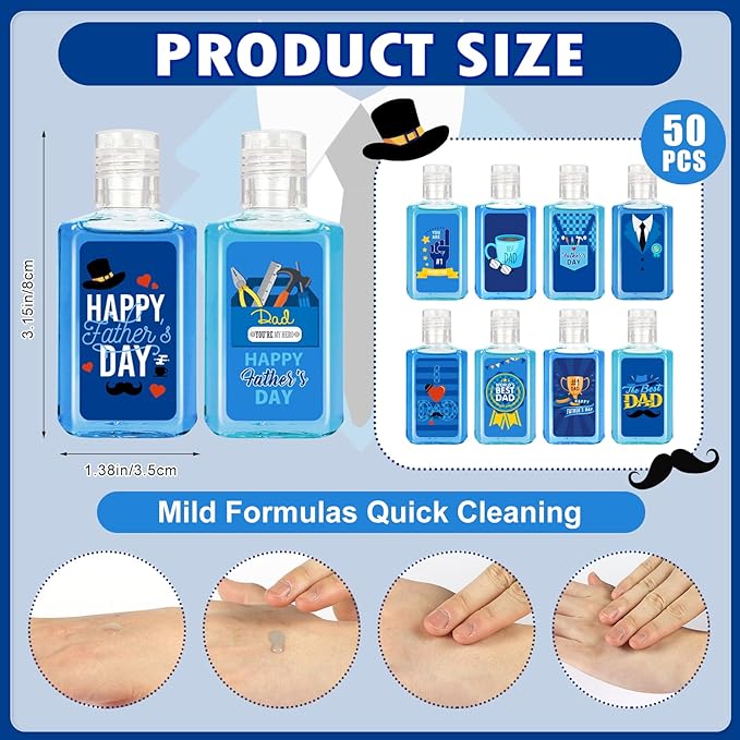 50 Pcs Father's Day Mini Hand Sanitizer Bulk Happy Father's Day Small Hand Soap 1fl Oz Travel Size Hand Soap Best Dad for Happy Fathers Day Party Supplie