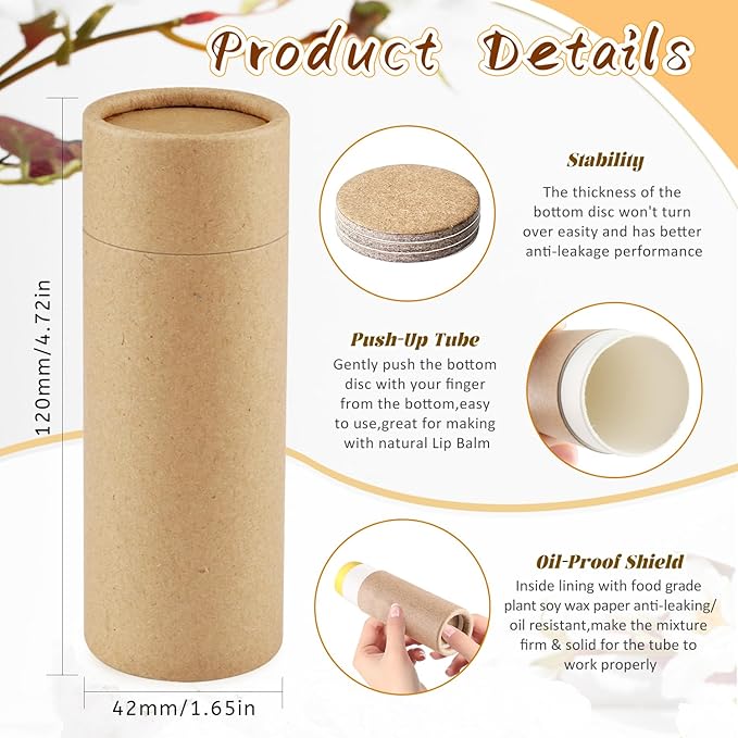 10 Pcs 2.5 oz Paperboard Deodorant TubesEmpty Push-Up Style Kraft Paper Tube HolderCardboard Biodegradable Round Solid Container for DIY Homemade Lotion Barsbody Deodorant Sticks- Brown