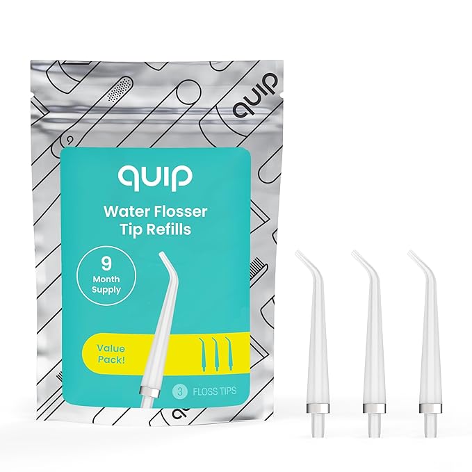 quip Water Flosser Tip Refills - Cordless Water Flosser Refill Tips - Teeth Cleaner Pick with 360 Degree Rotating Replaceable Tip Rechargeable Water Dental Pick Refills - 3 ct