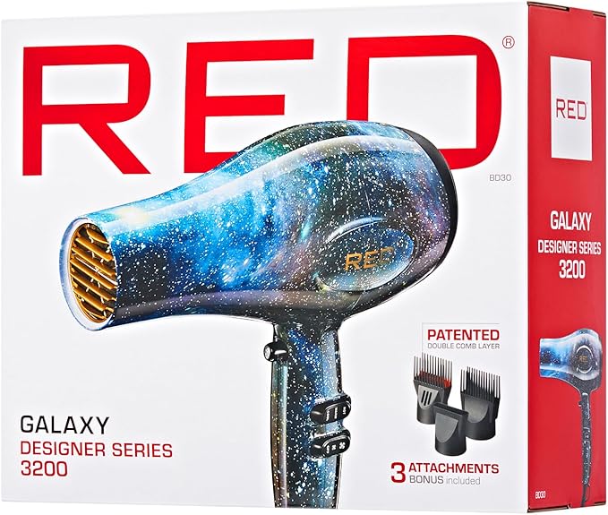 RED Designer Series 3200 Blow Dryer 3 Heat &amp 2 Speed Settings Cool Shot 25% More Airflow Patented Detangler Pik Unique Pattern Frizz Control Fast Drying