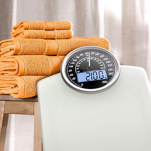 ZENO Hybrid 2-in-1 Analog &amp Digital Weighing Scale for Body Weight up to 400lbs - Thick Tempered Glass - Extra Large Display - Easy to Read Digital Bathroom Scale - New - Frost White