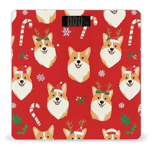 Energy Saving Scale Bathroom Weighing Scale Smart Scale for Body Weight Digital Corgi Dogs Christmas Red