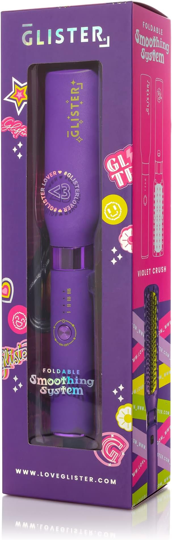 Glister Folding Hair Straightener Brush Hair Brush for Hair Straightening Volumizer Fringe Curler Hair Styling Comb with Adjustable Temperature- Violet Crush (Purple)