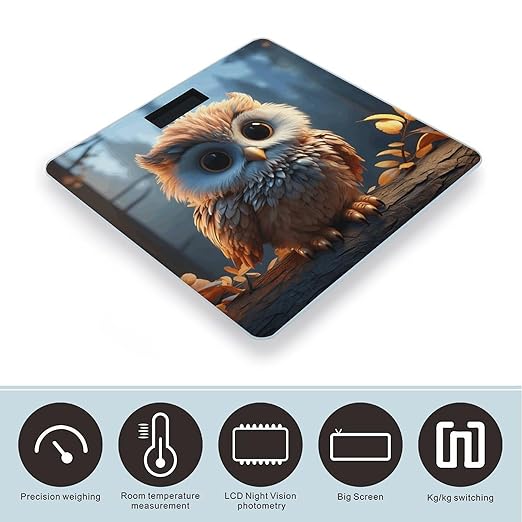 Cute Owl Bathroom Scale Rounded Smart Scale for Body Weight Automatic Power On/Off Weight Scales Accurate Bathroom Digital Scales for Pet Home Bedroom Kitchen