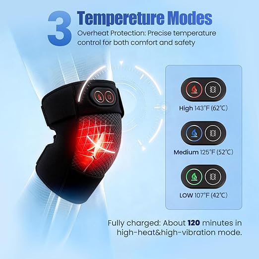 Knee Massager Cordless Knee Heating Pad for Knee Pain Relief Heated Knee Brace with Heat and Vibration Massage 30 Minutes Auto-off Gifts for Seniors Women Men(Single)