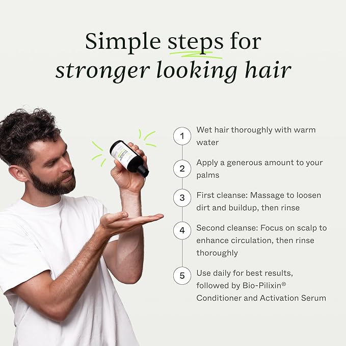 Scandinavian Biolabs Bio-Pilixin® Shampoo For Men | Strengthens Hair Helps Greasiness Balances Scalp Eucalyptus Aroma Dermatologically Tested Made in Denmark 250 mL/ 8.8 Oz