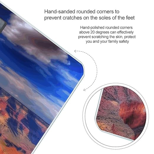 Beauty Grand Canyon Scale for Body Weight Safe Rounded Corners Tempered Glass Digital Bathroom Scale LED Display 400lb Capacity Weight Scales with High Precision Sensors