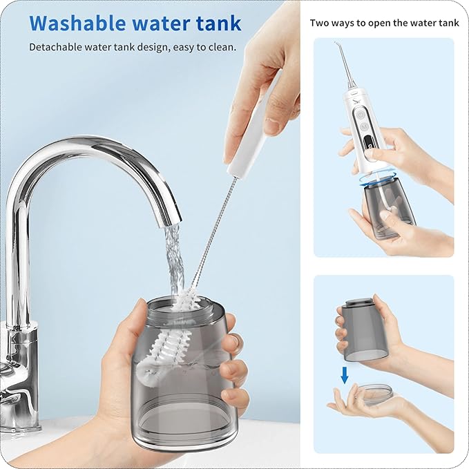 Sadat Cordless Water Dental Flosser – 9 Modes LED Screen 300ML Portable Oral Irrigator Rechargeable &amp IPX7 Waterproof Teeth Cleaning Picks for Home &amp Travel White