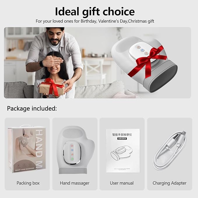 Hand Massager with Heat and Compression For Arthritis and Carpal Tunnel Wrist Warmer Finger Massagers Kneading Rollers Electric Cordless Portable Vibrating Gloves Unique Gift Ideas for Women Men