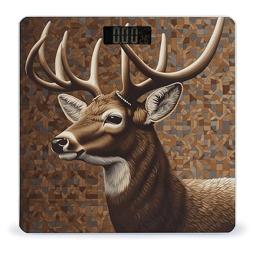 Deer on Brown Background Scale for Body Weight Anti-Slip Tempered Glass Digital Bathroom Scales Clear LCD Display Weighing Scale Safe Rounded Corners Smart Scales