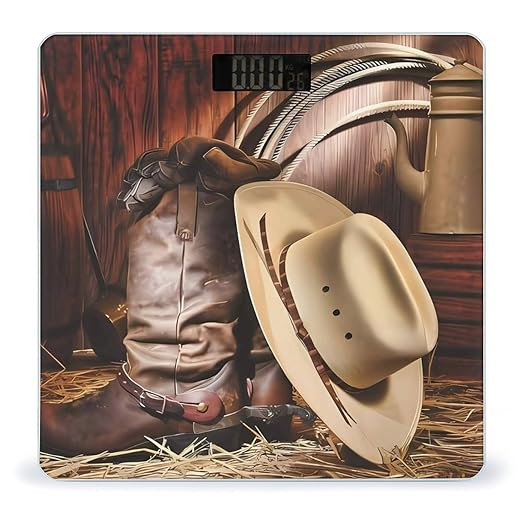 Cowboy Black Hat Western Boots Scale for Body Weight Anti-Slip Sturdy Tempered Glass Weighing Machine Highly Digital Accurate Bright LCD Bathroom Scale for Household Gift