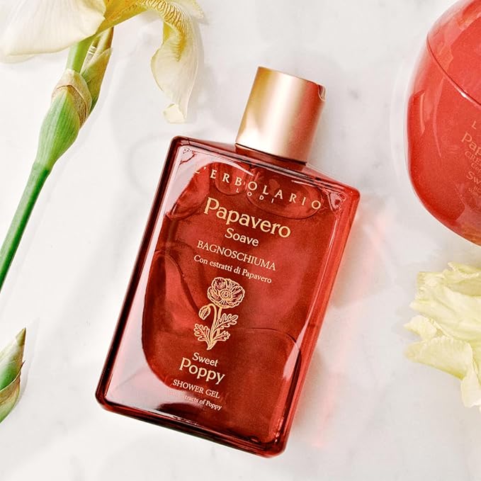 L'Erbolario Shower Gel – Antioxidant and Moisturizing Body Wash – Toning Body Soap for Sensitive Skin - Floral Amber Fragrance - Sweet Poppy - 8.4 oz