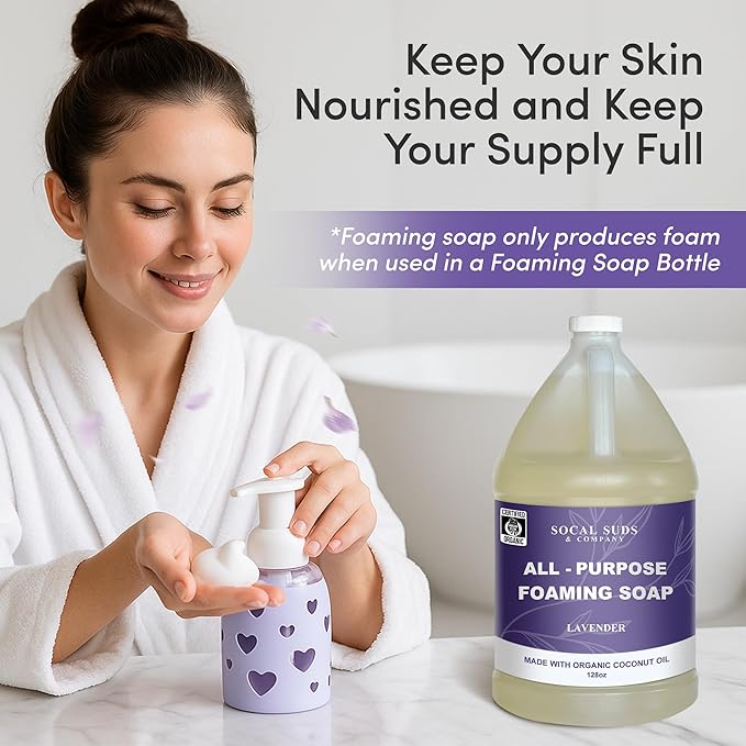 SoCal Suds &amp Company 128oz Certified Organic Foaming Hand &amp Body Wash - Gentle Natural BodyBaby &amp Face Wash for Sensitive Skin Moisturizing Soap Hand Soap and More - Lavender