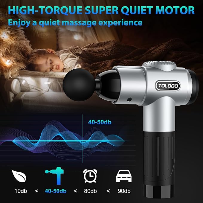 TOLOCO Massage Gun Muscle Massage Gun Deep Tissue for Athletes with 10 Massage Heads Electric Percussion Massager for Any Pain Relief Valentines Day Gifts for Him Her Silver