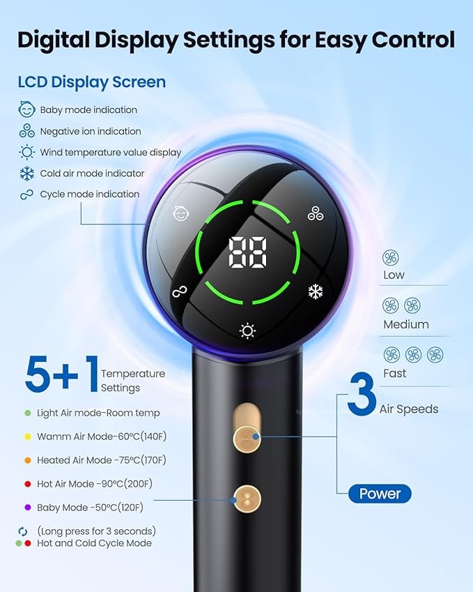 High Speed Hair Dryer Professional Ionic Hairdryer with Brushless Motor for Fast Drying Thermo-Control Quiet Hair Blow Dryer with Magnetic Diffuser for Women &amp Men Home Salon Travel