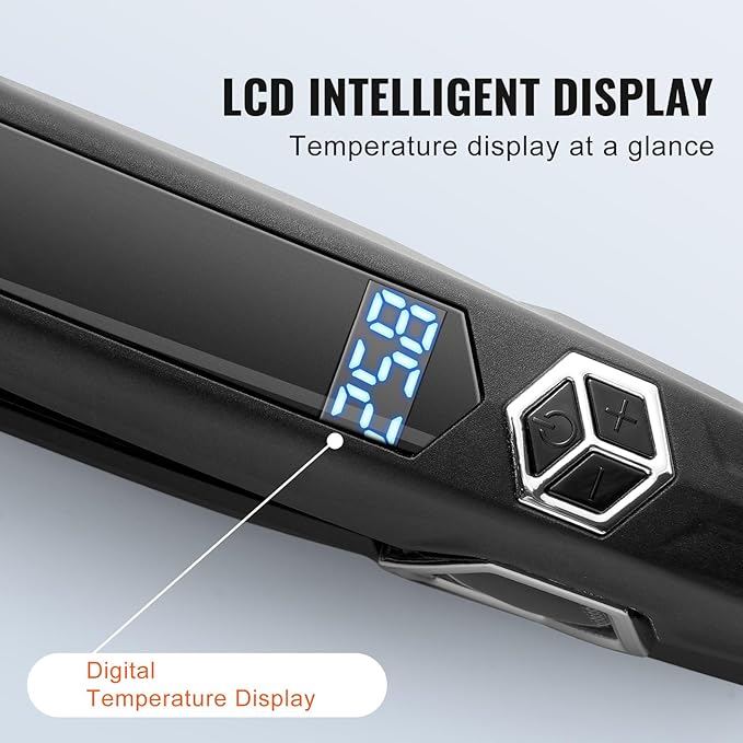 Happybuy Titanium Hair Straightener - Your Ideal Styling Companion! This 1.5 - inch Straightener Features Infrared Heating an LCD Display and 19 Temperature Options from 210°F - 450°F.