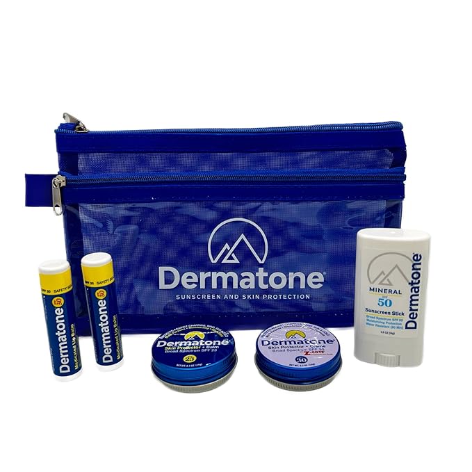 Dermatone Outdoor Protection Gift Pack | Contains 4 of our Sunscreen Skin Protection Products | Classic Tin Z-Cote Mineral Sunscreen Stick &amp 2 Medicated Lip Balms