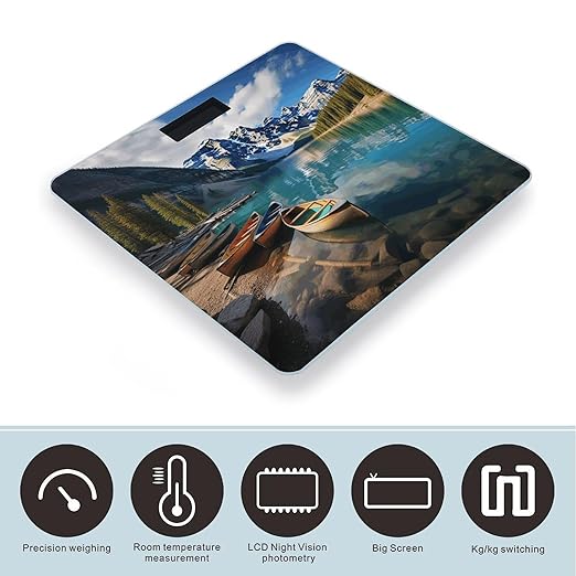 Moraine Lake Canoes Scale for Body Weight Anti-Slip Tempered Glass Digital Bathroom Scales Clear LCD Display Weighing Scale Safe Rounded Corners Smart Scales