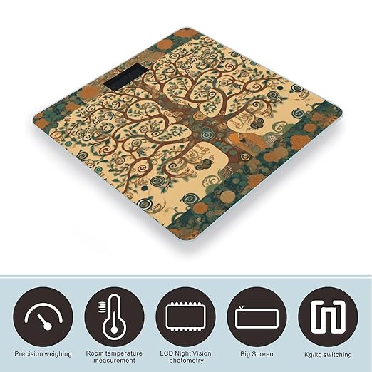 Tree of Life Bathroom Scale Rounded Smart Scale for Body Weight Automatic Power On/Off Weight Scales Accurate Bathroom Digital Scales for Pet Home Bedroom Kitchen