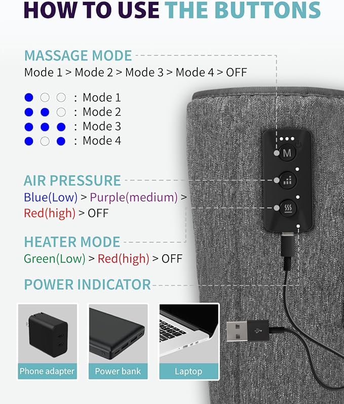 Wireless Leg Massager - Air Compression Cordless Calf Massager with Heat for Circulation Pain Relief and Recovery 4 Modes &amp 3 Intensities Portable and Adjustable (Gray Set of 2)