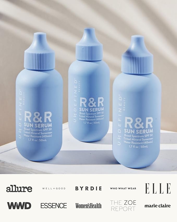 Undefined R&ampR Sun Serum SPF 50 PA++++ Tinted Mineral Sunscreen with Niacinamide Water Resistant Broad Spectrum Protection &amp Blue Light Defense (Medium Tint)