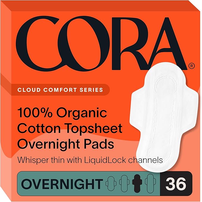 Cora Organic Feminine Care | Overnight Pads with Wings and Non-Applicator Tampon Pack | Ultra-Absorbent Unscented Natural Non-Toxic | 36 Overnight Pads and 72 Tampons | Bundle Pack