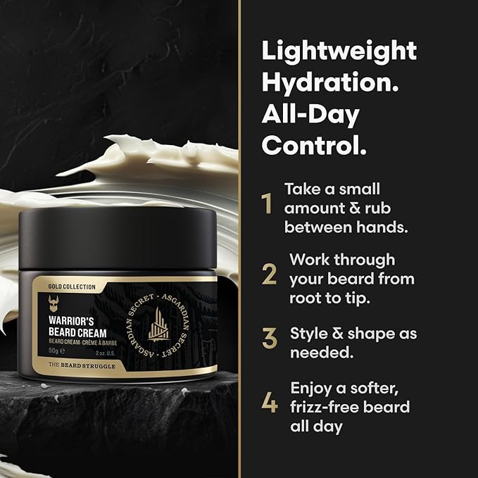 Beard Cream by Beard Struggle-Asgardian Secret Moisturizer&ampSoftener for Men-Hydrated with Avocado &amp Jojoba Oils-Beard &amp Mustache Growth Cream 50g