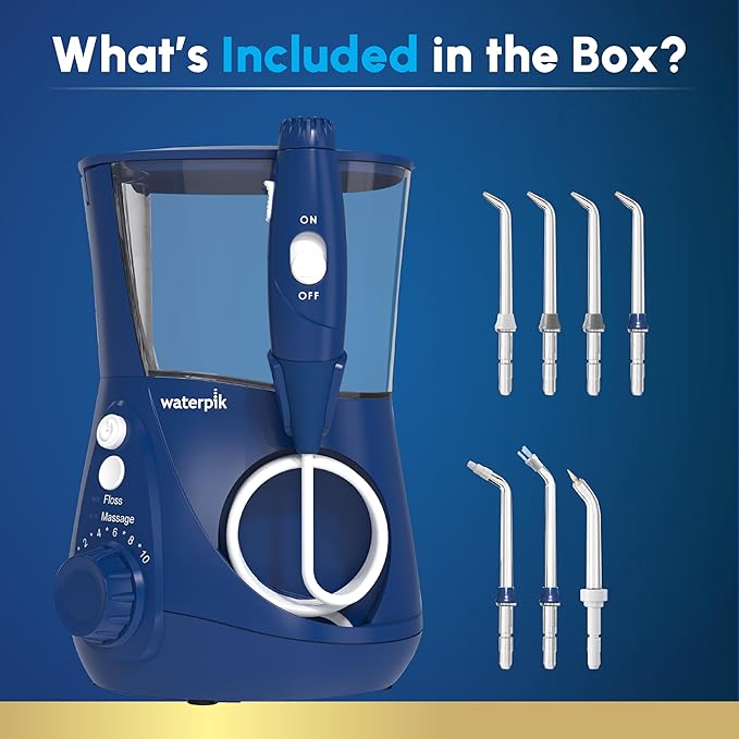 Waterpik Aquarius Water Flosser For Teeth Cleaning Gums Braces Dental Care Electric Power With 10 Settings 7 Tips For Multiple Users And Needs ADA Accepted Blue WP-663 Packaging May Vary