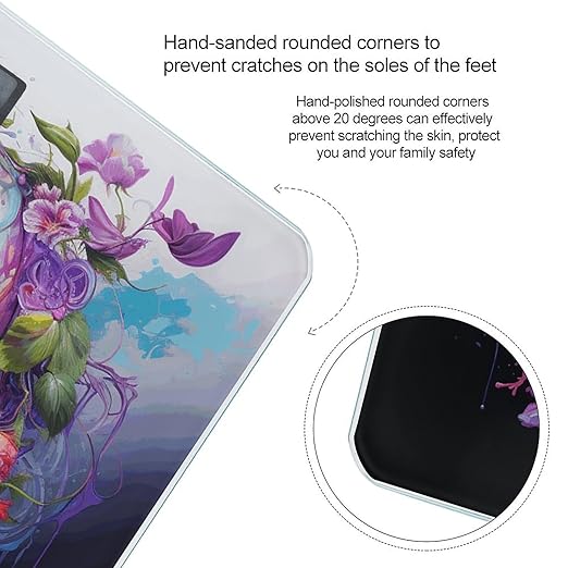 Flowers and Skulls Scale for Body Weight Precision Bathroom Weighing Scales with Back Lit LCD Display Sturdy Tempered Glass Body Weight Scales Digital Bathroom Scale 400lb