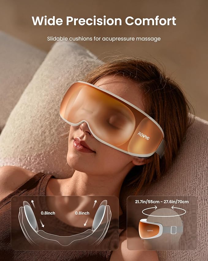 RENPHO Temple Massager Eye Massager for Migraines Birthday Gifts for Women Men Mom Her FSA Eligible HSA Voice Control Smart Head Circumferences 21.7in to 27.5in Eyeris Calina