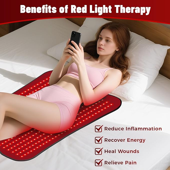 Red Light Therapy Mat for Body 31.5''x 24'' Red Light Therapy Pad with Controller 420pcs 2 in 1 LEDs (660nm &amp 850nm) Adjustable Timer &amp Intensity