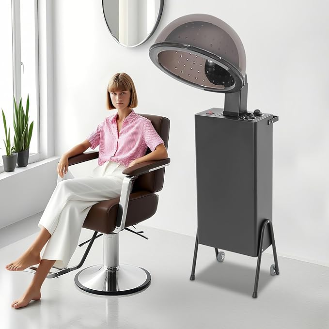Professional Hooded Hair Dryer 1200W 14.17In Salon Hair Dryer Hood with 60-Minute Timer Adjustable 85° Hoods 3 Settings Temperature Control and Stand &amp Removable Wheels for Hairs Salons Spas