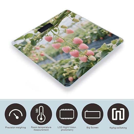 Pink Strawberry Weight Scale Cute Bathroom Scale for Body Highly Accurate Digital Weighing Machine for People Compact LCD Display Scales with Sturdy Toughened Glass Scales