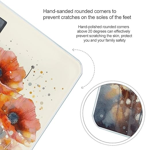 Watercolor Red Poppy Flowers Bathroom Scale Rounded Smart Scale for Body Weight Automatic Power On/Off Weight Scales Accurate Bathroom Digital Scales for Pet Home Bedroom Kitchen