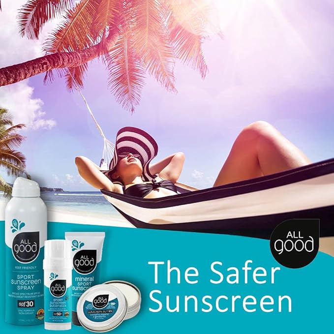 All Good Sport Mineral Sunscreen Combo Pack - SPF 50 Butter Stick SPF 30 Lotion &amp Spray - Coral Reef Safe - Zinc Oxide