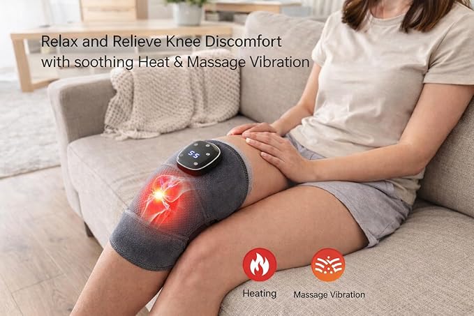 Paradise Bliss Knee Massager – Adjustable Vibration + Heat &amp Compression Therapy for Knee Pain Relief Improved Circulation &amp Recovery – Rechargeable Portable Support Wrap Pair (Set of 2)