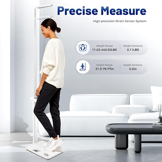 Professional Digital Physicians Scale 440Lbs Multifunction Physician Medical Body Weight Scale Ultrasonic Height and Weight Scale for Fat Water Muscle Bone Calories BMI LCD Display
