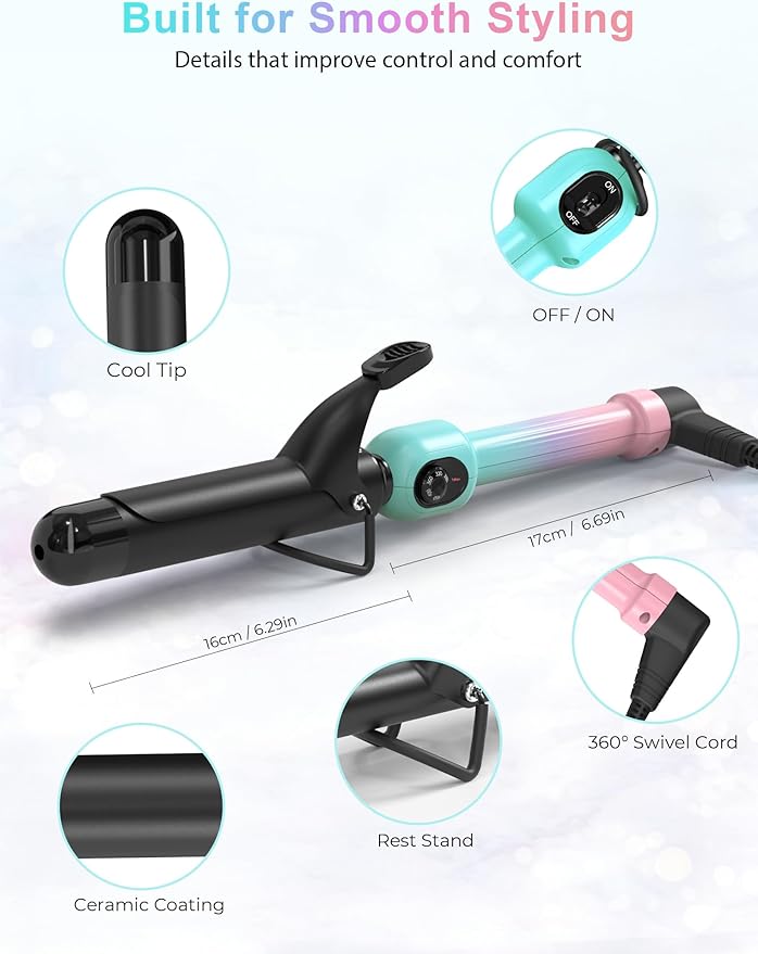 Professional 1 1/4 Inch Curling Iron with Clamp Hair Curler with Temp Dial 280-450°F Ceramic Coating for Long-Lasting Curls &amp Easy Styling Dual Voltage 100-240V