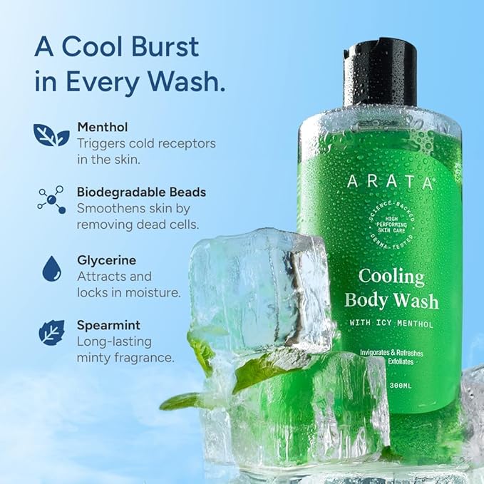 Cooling &amp Exfoliating Body Wash with Menthol &amp Glycerine | Smooth &amp Hydrated Protects Barrier | Body Wash for Women &amp Men | Paraben &amp Silicone-Free | For All Types | 300ml