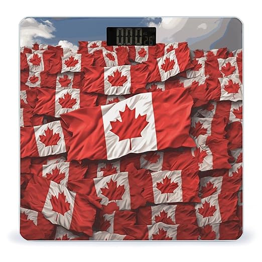 Canadian Flag Bathroom Scale for Body Weight Bathroom Digital Electronic Weighing Scale with Back Lit LED Display Sturdy Tempered Glass Weight Watchers Scales 400lb